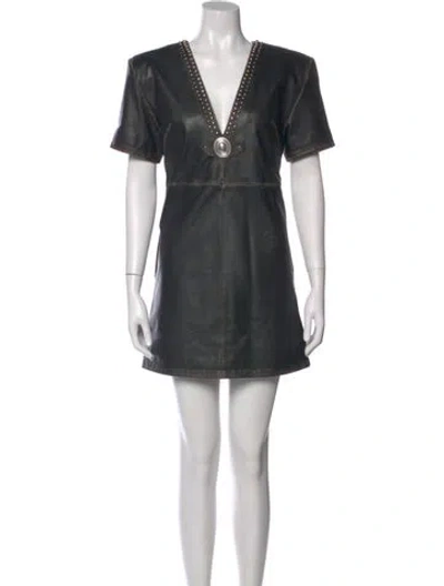 Pre-owned Area Leather Mini Dress In Gray