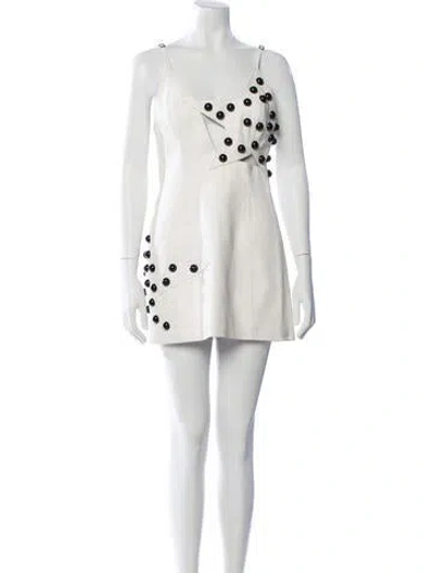 Pre-owned Area Leather Mini Dress In Neutral