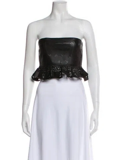 Pre-owned Area Leather Patterned Crop Top In Black