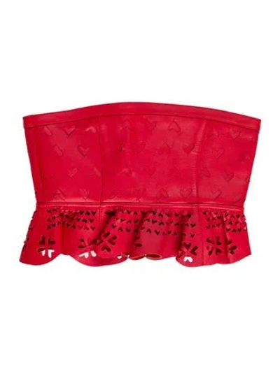 Pre-owned Area Leather Patterned Top W/ Tags In Red
