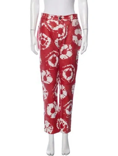 Pre-owned Area Leather Straight Leg Pants In Red