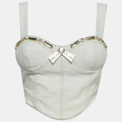 Pre-owned Area Light Blue Denim Crystal Embellished Crop Top S