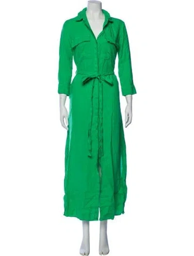 Pre-owned Area Linen Long Dress In Green