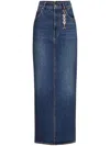 Area Logo-charm Denim Midi Skirt In Blue