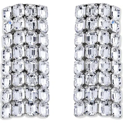 Area Long Crystal Pavé Earrings In Silver
