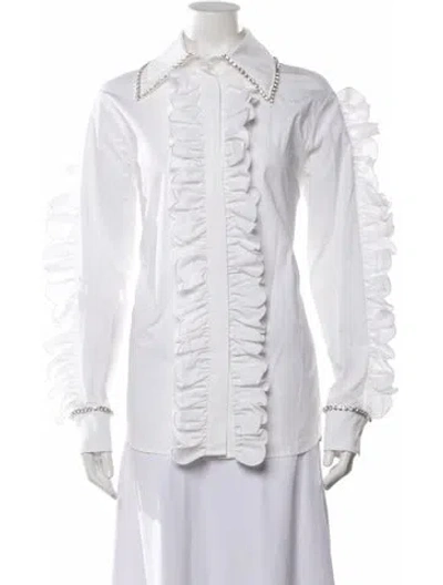Pre-owned Area Long Sleeve Blouse In White