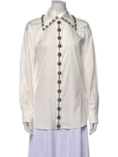 Pre-owned Area Long Sleeve Button-up Top In White