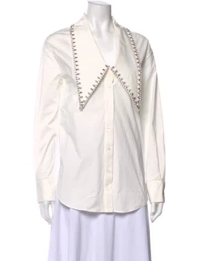 Pre-owned Area Long Sleeve Button-up Top In White