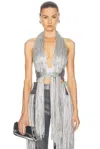 Area Metallic Fringe Halter Top In Silver In Silver