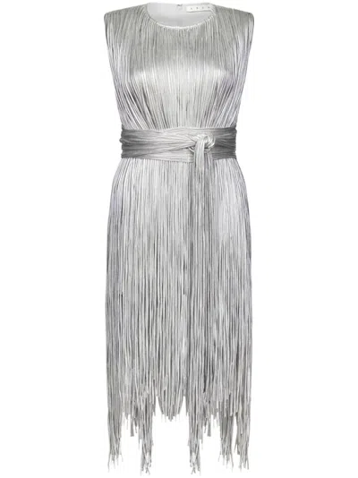 Area Metallic Fringe Minidress In Silver
