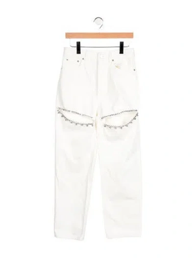 Pre-owned Area Mid-rise Straight Leg Jeans In White