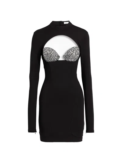 Area Cutout Crystal-embellished Ponte Mini Dress In Black