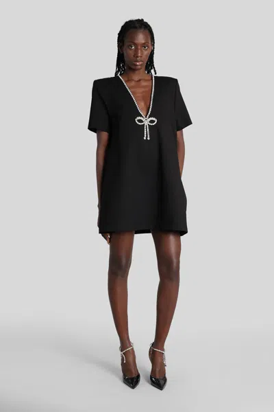 Area Black Crystal Bow V-neck T-shirt Minidress