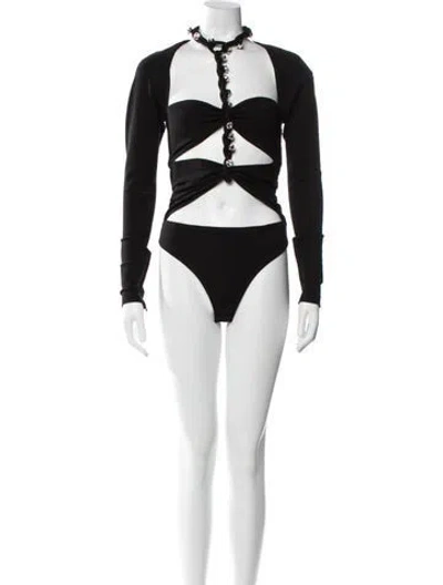 Pre-owned Area Mock Neck Long Sleeve Bodysuit W/ Tags In Black