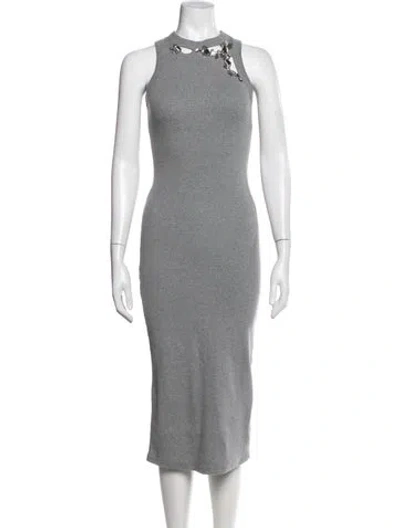 Pre-owned Area Mock Neck Midi Length Dress In Grey