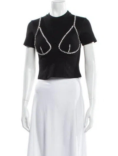Pre-owned Area Mock Neck Short Sleeve Crop Top In Black