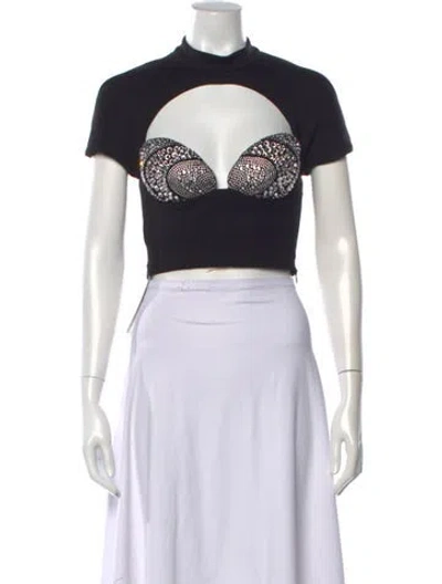 Pre-owned Area Mock Neck Short Sleeve Crop Top In Black