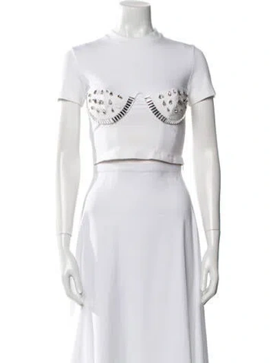 Pre-owned Area Mock Neck Short Sleeve Crop Top In White