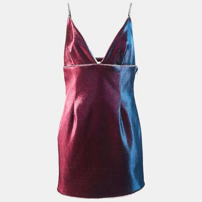 Area Multicolor Lurex Studded V-neck Mini Dress In Pink