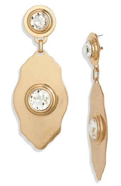 Area Nameplate Crystal Drop Earrings In Antique Gold