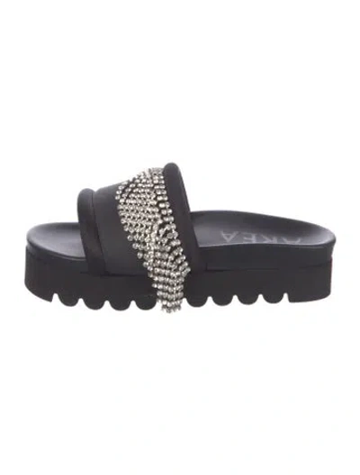 Pre-owned Area Neoprene Crystal Embellishments Slides In Black