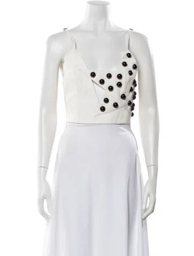 Pre-owned Area Nyc Leather Graphic Print Crop Top In White