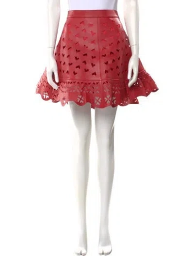 Pre-owned Area Nyc Leather Mini Skirt In Red