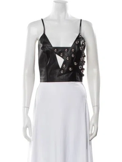 Pre-owned Area Nyc Leather V-neck Crop Top In Black