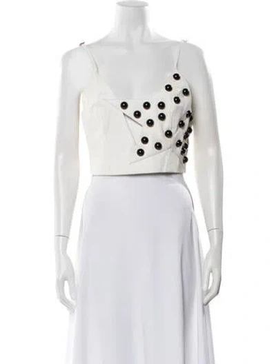 Pre-owned Area Nyc Leather V-neck Crop Top In White