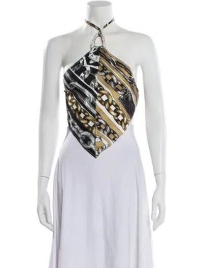 Pre-owned Area Nyc Printed Halterneck Top In Black