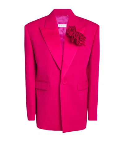 Area Nyc Wool Flower Corsage Blazer In Pink