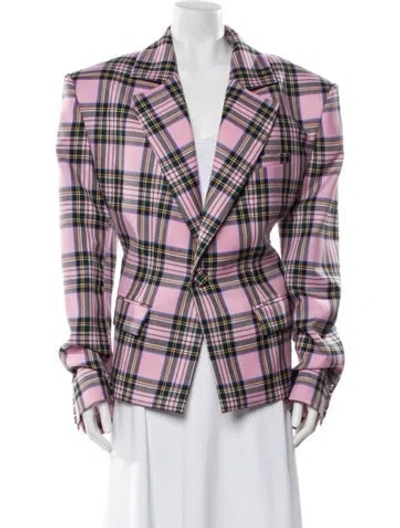 Pre-owned Area Nyc Wool Plaid Print Blazer In Purple