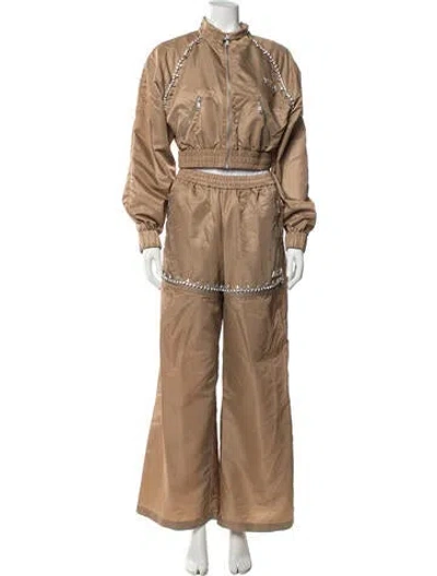 Pre-owned Area Nylon Crystal Embellishments Pant Set W/ Tags In Brown
