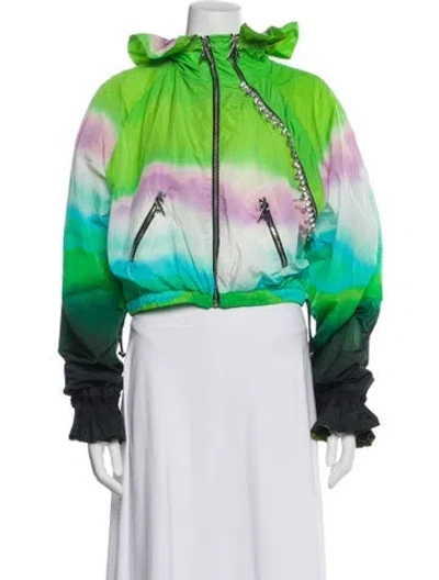 Pre-owned Area Nylon Printed Bomber Jacket In Green