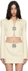 Area Off-white Crystal Brooch Cropped Jacket In Whipped White