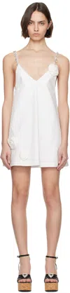 Area Crystal Strap Rosette Cotton Poplin Minidress In White