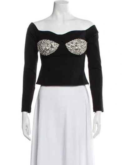 Pre-owned Area Off-the-shoulder Long Sleeve Top In Black