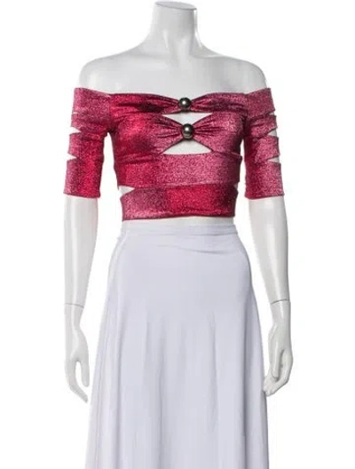 Pre-owned Area Off-the-shoulder Short Sleeve Crop Top
