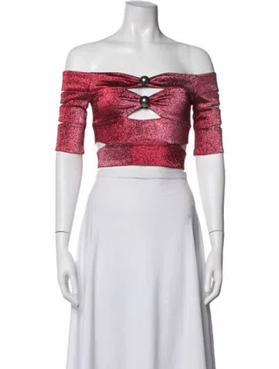 Pre-owned Area Off-the-shoulder Short Sleeve Crop Top In Red