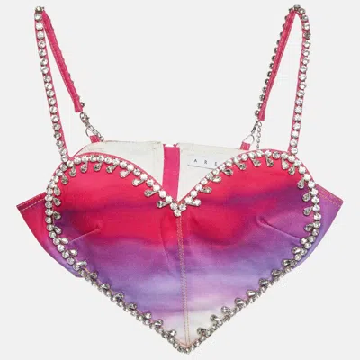 Area Ombre Denim Crystal Embellished Crop Top In Multi