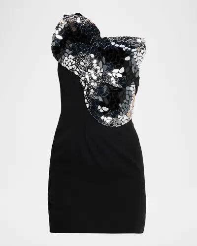 Area One-shoulder Ombre Sequin Mini Dress In Black