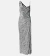 Area One-shoulder Sequined Gown In Gray