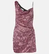 Area One-shoulder Sequined Minidress In Pink