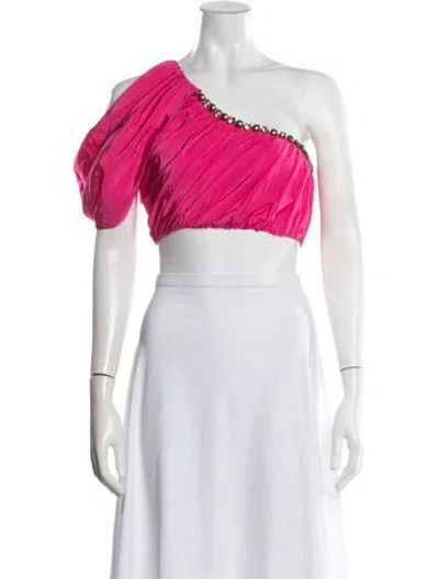 Pre-owned Area One-shoulder Short Sleeve Crop Top W/ Tags In Pink