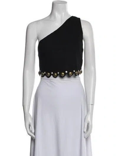 Pre-owned Area One-shoulder Sleeveless Crop Top In Black