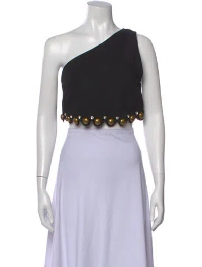 Pre-owned Area One-shoulder Sleeveless Crop Top In Black