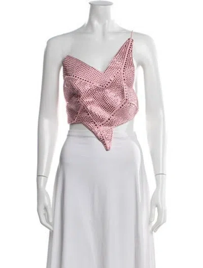 Pre-owned Area One-shoulder Sleeveless Crop Top In Pink