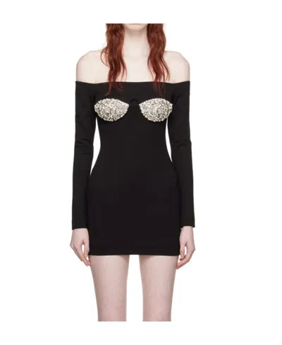 Area Open-shouldered Long-sleeved Dress In Black