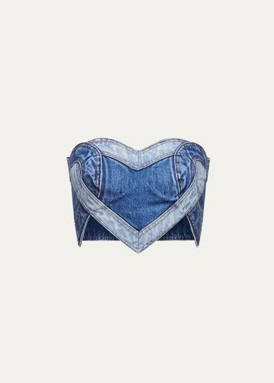 Area Blue Patchwork Heart Bandeau Denim Top