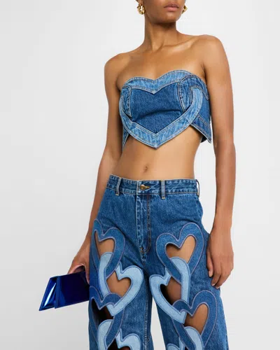 Area Blue Patchwork Heart Bandeau Denim Top